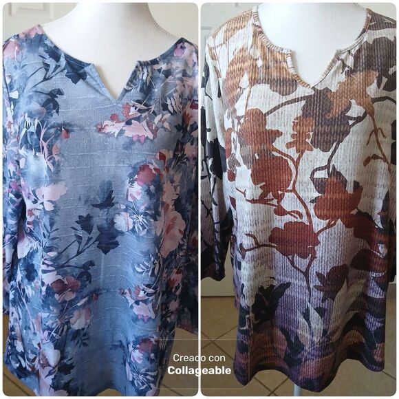 Set 2 Christopher & Banks Blouse Women's Large Colorful V-Neck T-Shirt Floral - Picture 1 of 16